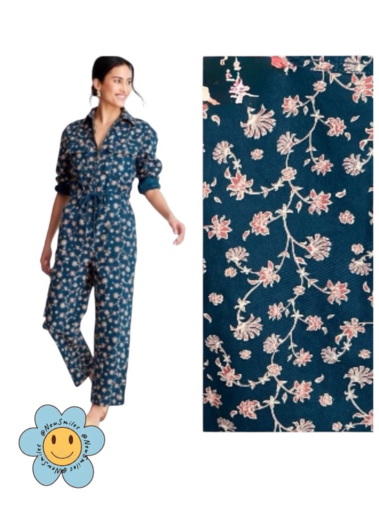 Future Collective Pants - Boilersuit / Jumpsuit w/ Rope Drawstring, 7 Pockets ~ Teal w/ Small Pink Flowers